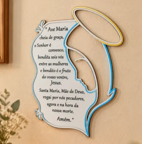 Placa Decorativa Ave Maria Nossa Senhora 18x24cm Enfeite Religioso