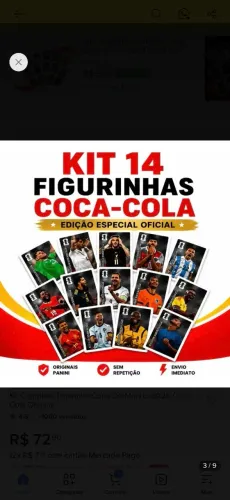 Kit completo com as 14 figurinhas Coca Cola originais retiradas do rotulo