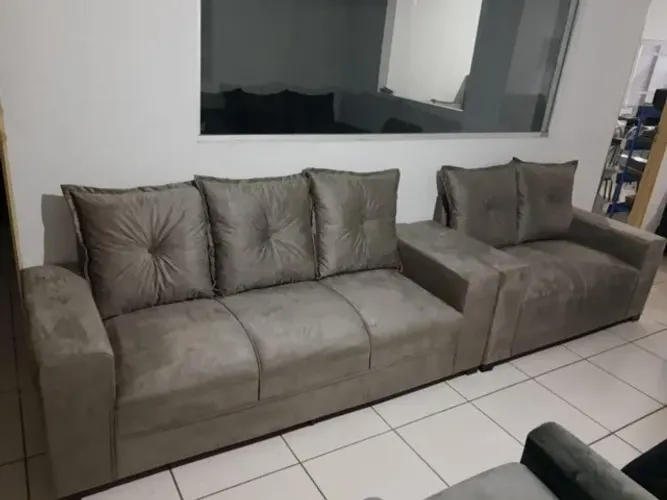 Sofá 3 e 2 Lugares Suede Novo Embalado Entrego