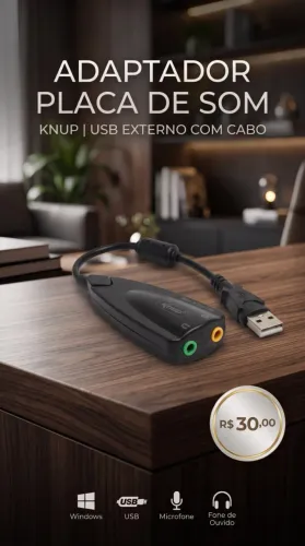 Adaptador Placa de Som USB Externa Knup HB-T130