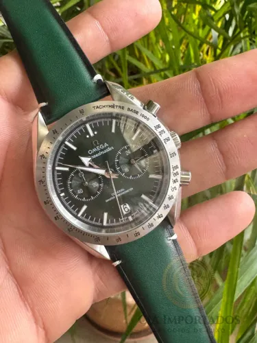Relógio Omega Speedmaster Verde Pulseira Couro Cronógrafo Linha Premium