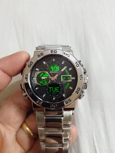 RELÓGIO ORIGINAL SANDA DIGITAL E ANALÓGICO AÇO INOX PRATA LUZ ALARME BELO HORIZONTE 