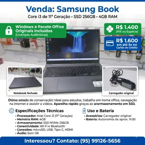 Notebook Samsung i3 11th c/ Carregador Original