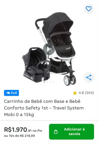 Trio Travel System Epic Lite - carrinho de bebê + bebe conforto + base isofix