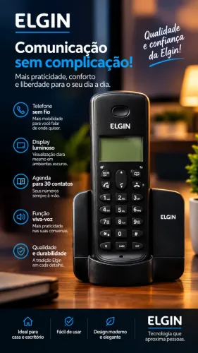 Telefone Sem Fio Elgin Preto - Conservado, Funcional e Prático