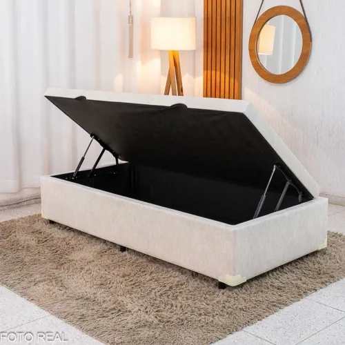 Box Baú Solteiro Prime Confort 88x188x45 Korino Linho Palha Blindado Entrega Rápida