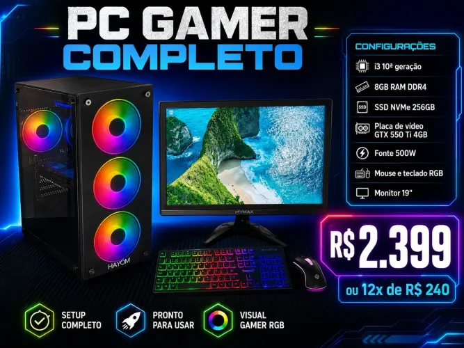 PC Gamer i3 10ª 8GB SSD NVMe 256GB GTX 550ti 4g RODA GTA V / CS2 / VALORANT - Promoção