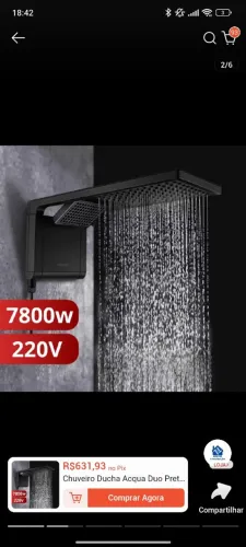 Chuveiro Ducha Acqua Duo Preto Fosco Black Matte Potente Lorenzetti 220v 7800w 220