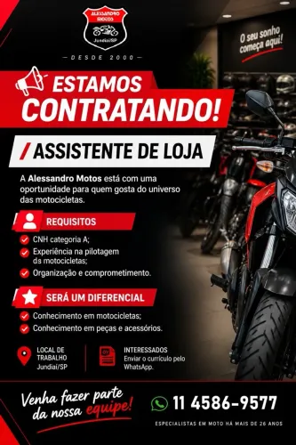 Assistente de loja (operacional) conhecimento em motocicletas