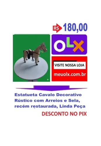 Estatueta Cavalo Decorativo Rústico com Arreios e Sela, Restaurada, Linda Peça, Seminova.