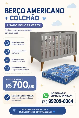 Vendo Berço Americano - Cinza