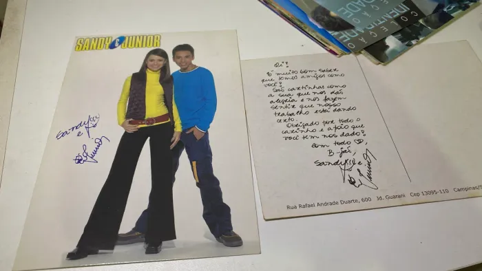 Sandy e Junior Postal com mensagem especial frente e verso