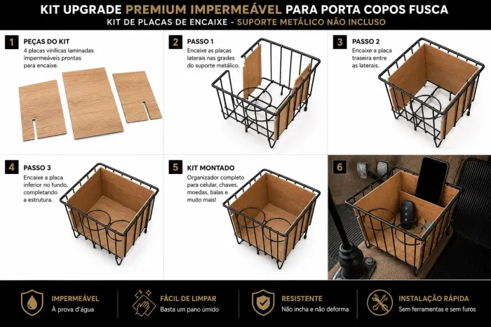 Kit upgrade premium para porta-copos de Fusca - somente as placas de encaixe.