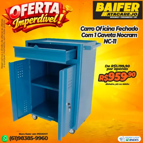 Carro Oficina Fechado Com 1 Gaveta Nocram NC-11