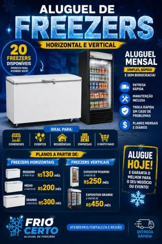 Aluguel de freezer sem preocupação.