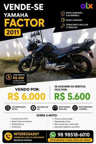 Yamaha Factor 2011 - Econômica / Boa pra trabalho / Preço de oportunidade!