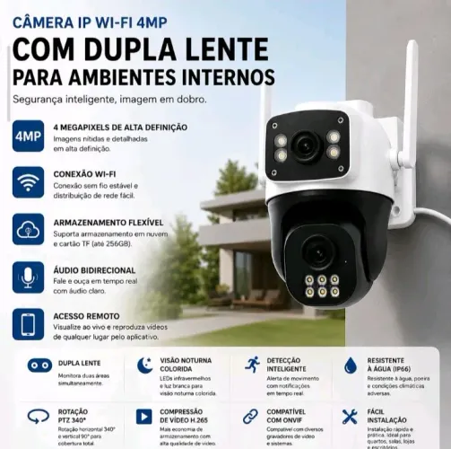 Camera de segurança wi-fi lente dupla