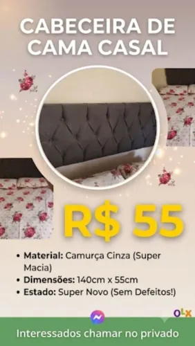 Cabeceira Casal Camurça Cinza (140x55) - Super Nova - Oportunidade!
