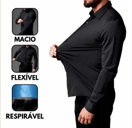 Camisa Social Masculina Slim com Elastano Premium Stretch