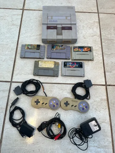 Vídeo Game Super Nintendo Antigo Funcionando Mario World Mortal Kombat