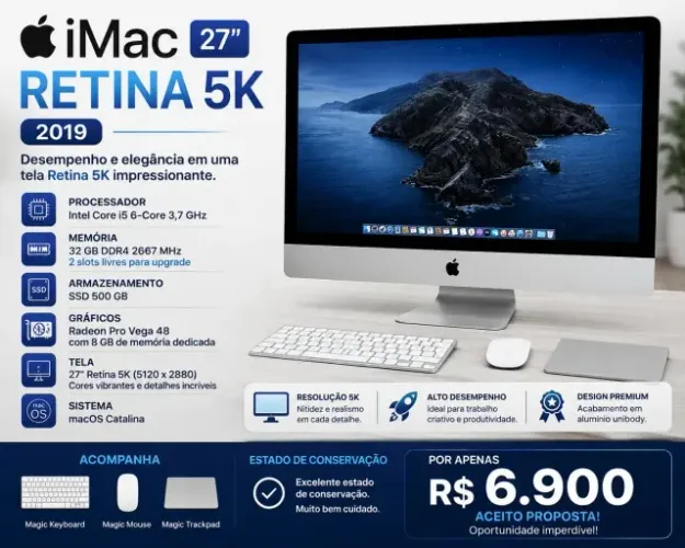 iMac Retina 5K 27 2019 i5 32GB SSD 500GB Radeon Vega 48 8GB
