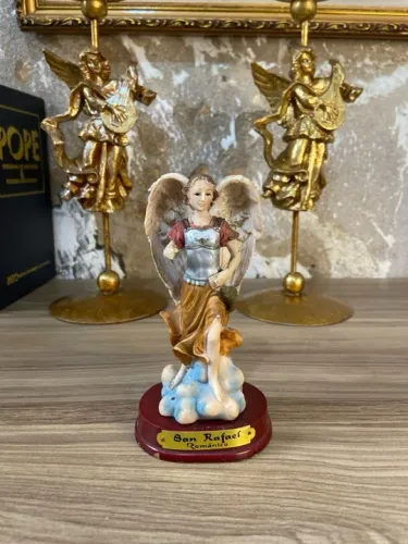 ARTE SACRA ARCANJO RAFAEL | RESINA ITALIANA ROMÁNICO MIRROR | ANTIGUIDADE