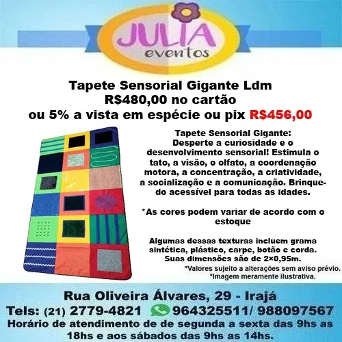 Tapete Sensorial Gigante Didático Infantil Ldm 