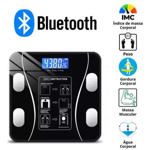 Balança Bioimpedância Digital com Medidor IMC e Bluetooth