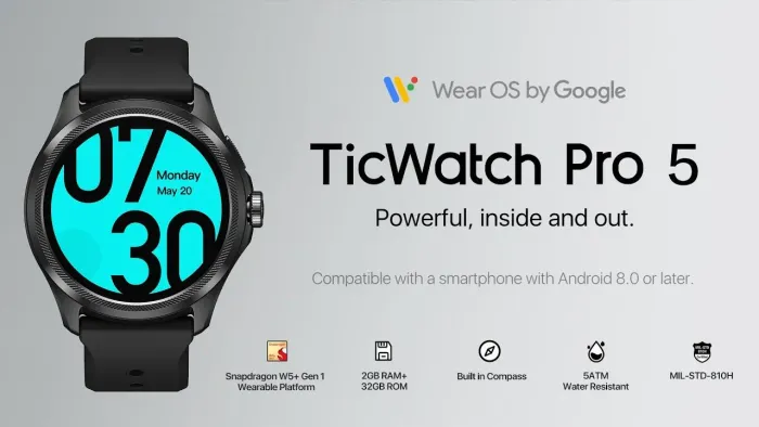 Relógio Inteligente Mobvoi TicWatch Pro 5 - LACRADO Wear OS by Google