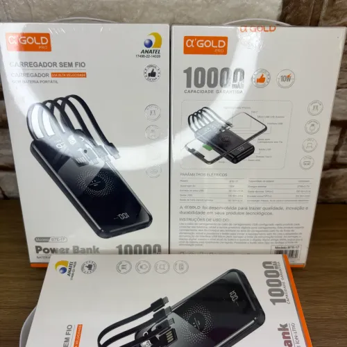 CARREGADOR PORTÁTIL COM INDUÇÃO 10000mAh a?gold