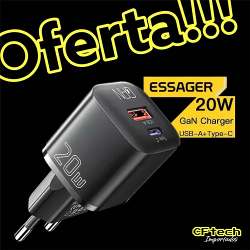 CARREGADOR RÁPIDO ESSAGER 20W ORIGINAL | TIPO-C PD