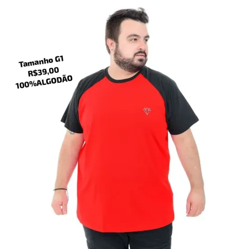 Camiseta Vermelha e Preta G1 100% Algodão