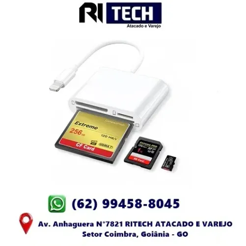 Leitor De Cartão Memória Sd iPhone Lightning Cartão Tf Imenso 1 Ano de Garantia