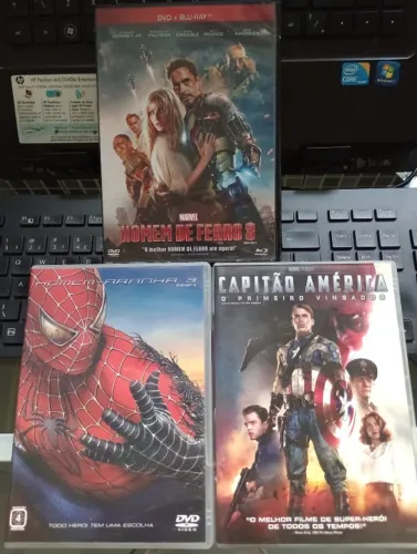 Combo 3 x DVDs Marvel Homem de Ferro 3, Homem Aranha 3 e Capitão América Originais
