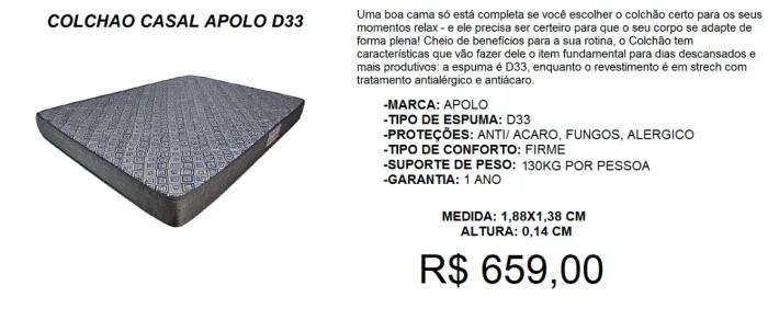 Colchão de casal espuma d33