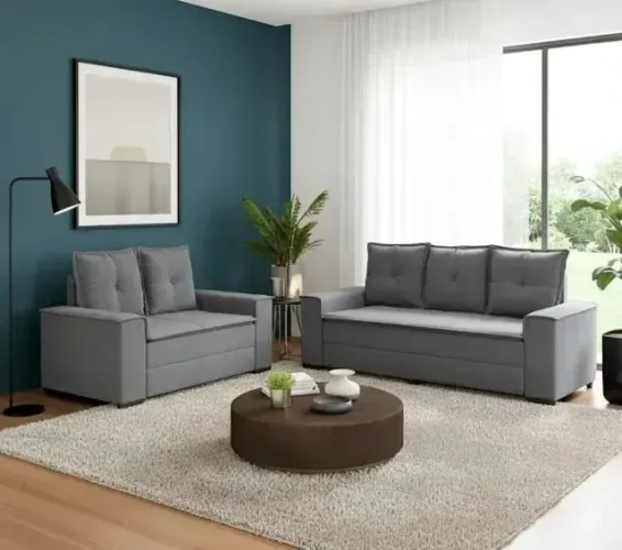 Sofá 2 e 3 lugares Barcelona Cinza (entrega grátis)