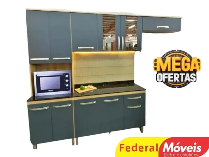 Armário de Cozinha C/ Balcão Cor Cinza SUPER OFERTA