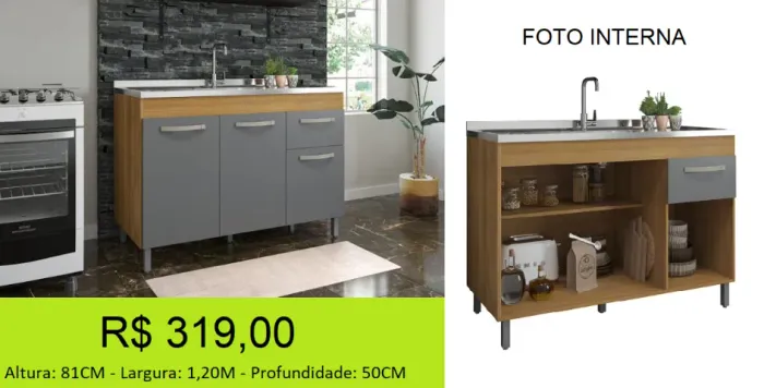 Balcão 1,20M Com pés reguláveis