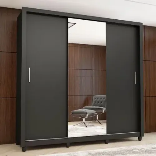 Guarda-Roupa polar com Espelho 3 Portas Preto