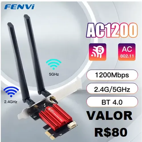 Placa Wi-fi 5 dual band com Bluetooth - PCI