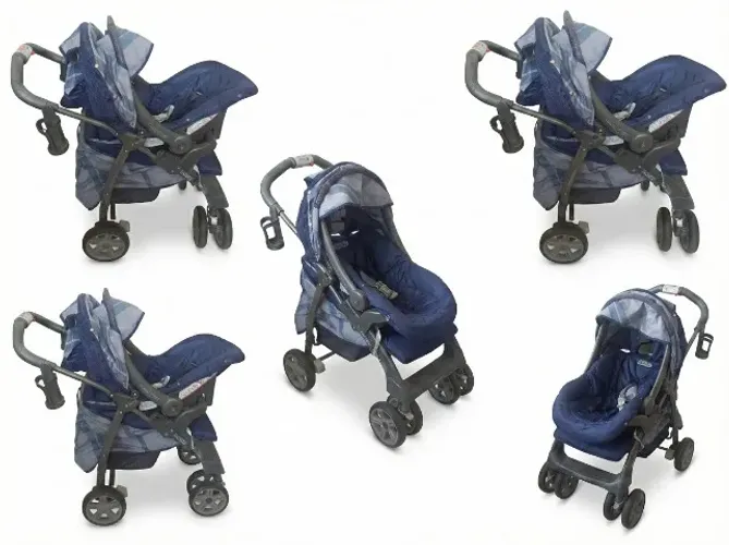 Carrinho de Bebê + Bebê Conforto Burigotto, Kit Linea Chipre, azul, seminovo e com caixa