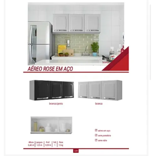 Armário Aéreo Rose em Aço - Cozinha