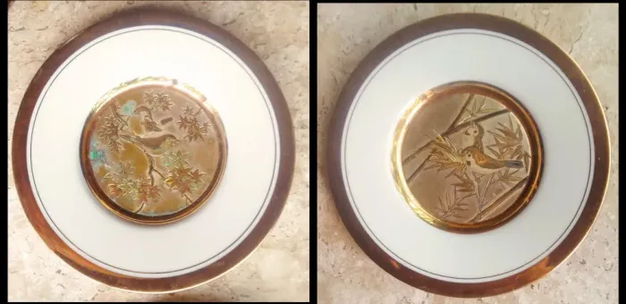 Par de pratos em porcelana japonesa "Art de Chokin" finamente realçado a ouro 24kt*