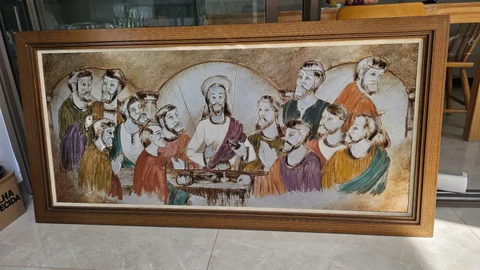 Quadro Antigo Santa Ceia Em Metal Repuxado (Torre de TV) - 1,50x75cm