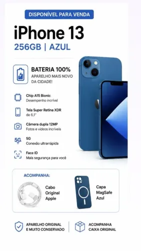 IPHONE 13 256GB AZUL - O MAIS NOVO DA CIDADE