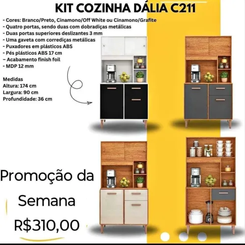 Armário de cozinha / kit cozinha dália 0.90 novo - direto de fábrica