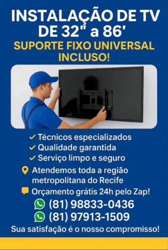 INSTALAÇÃO DE TV COM SUPORTE FIXO INCLUSO 