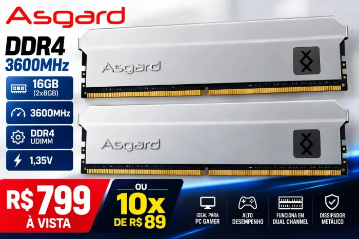 MEMÓRIA RAM ASGARD DDR4 16GB<br><br>3600MHz - 2x8GB