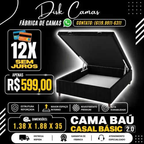 A Cama Baú Casal Basic 2.0 combina design moderno, conforto e funcionalidade.