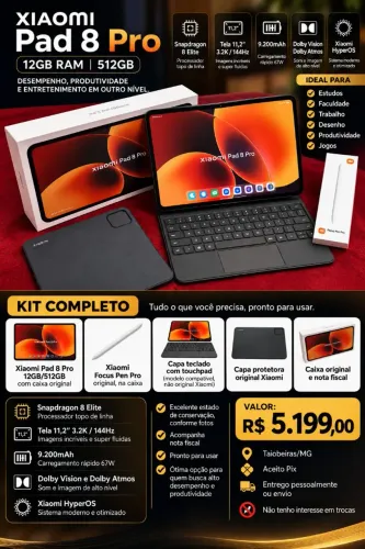 Xiaomi Pad 8 Pro 12GB/512GB + Focus Pen Pro + Teclado + Capas | Kit Completo